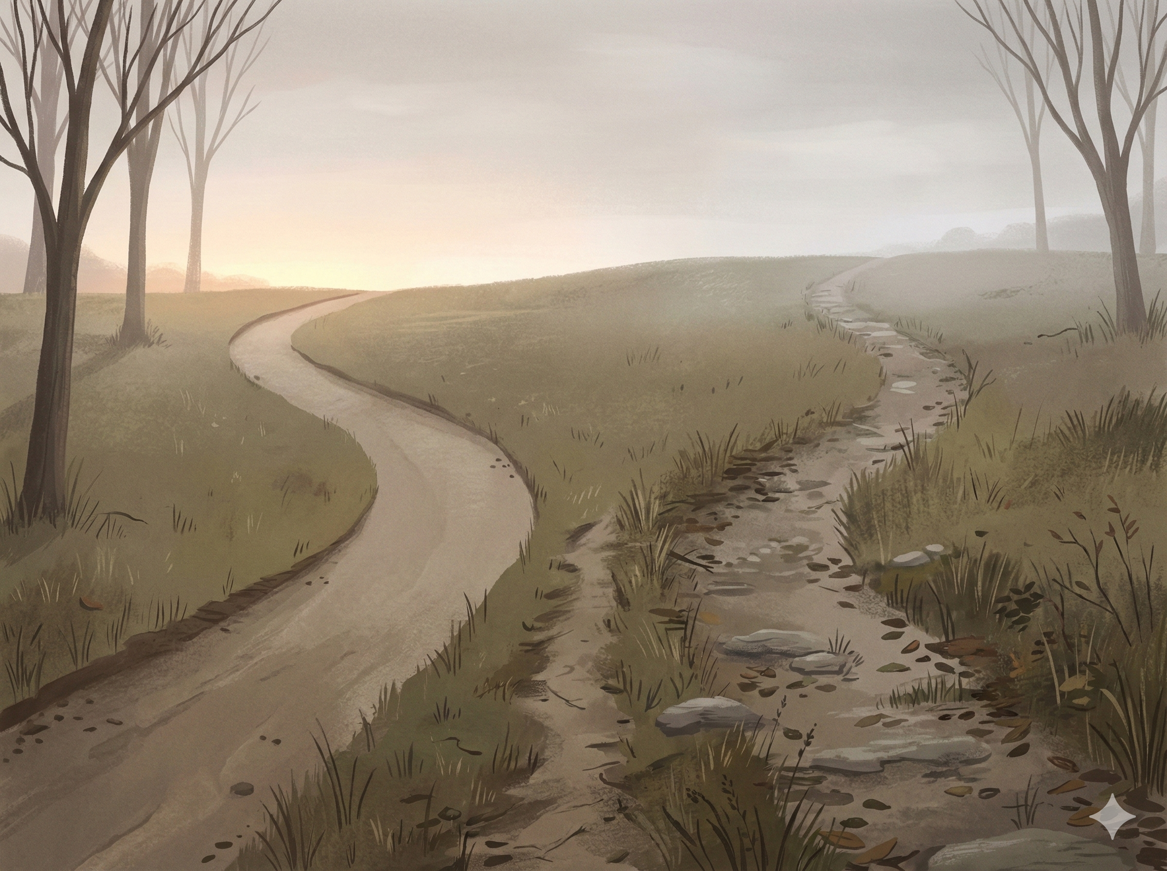 Illustration showing two paths diverging from the same starting point