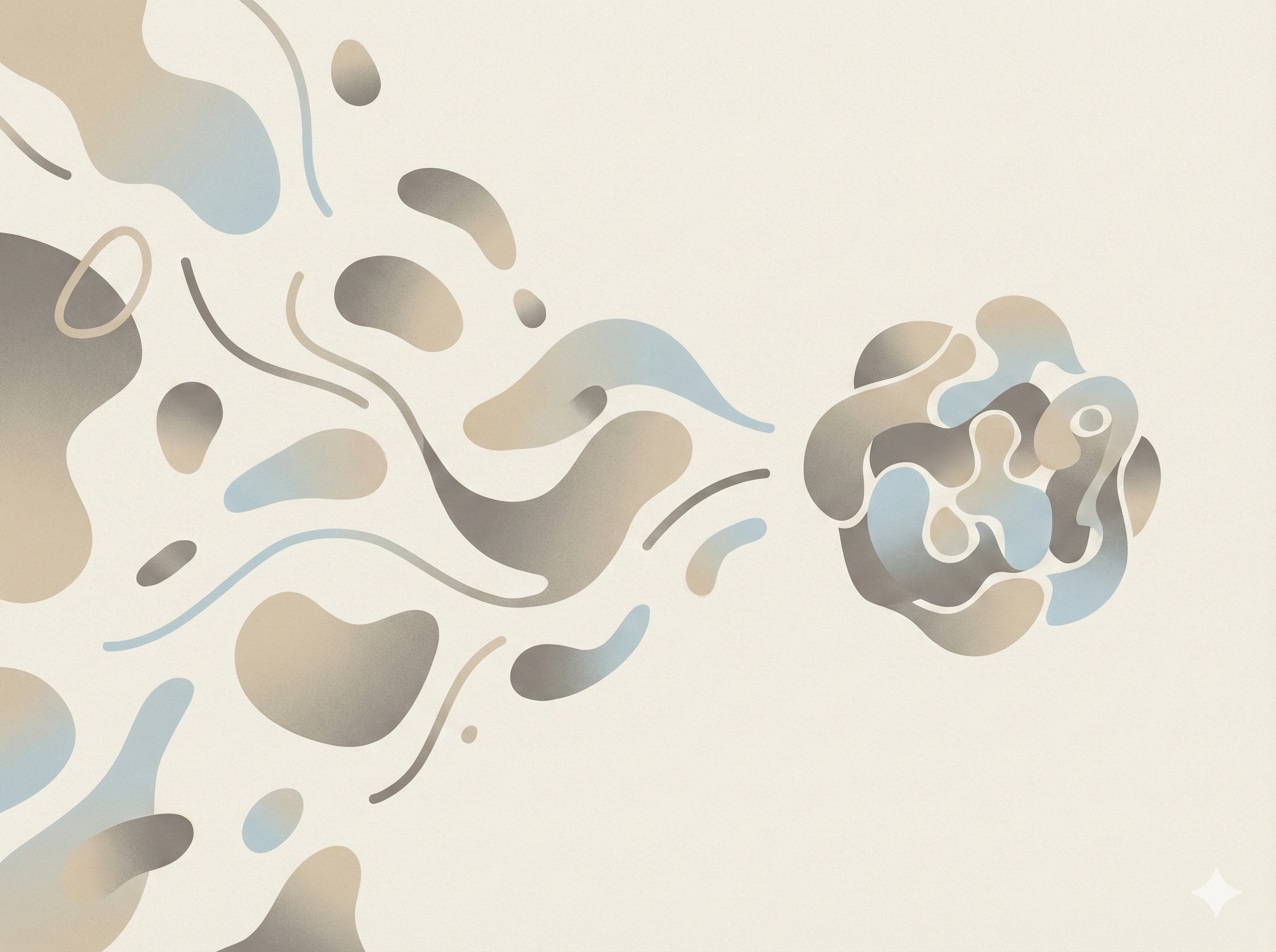 Abstract illustration showing scattered ideas compressing into clarity